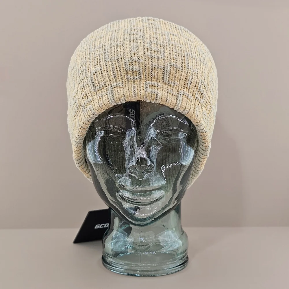 GCDS Hat Beanie Off White Wool Blend Monogram Knit Outdoor Fall Winter